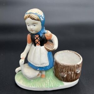 Vintage Candle Holder Girl Feeding Duck Figurine Candle Holder Verona Vergasi